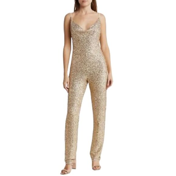 RAGA Pants - Raga Jumpsuit Womens XS Gold‎ Sequin Spaghetti Strap